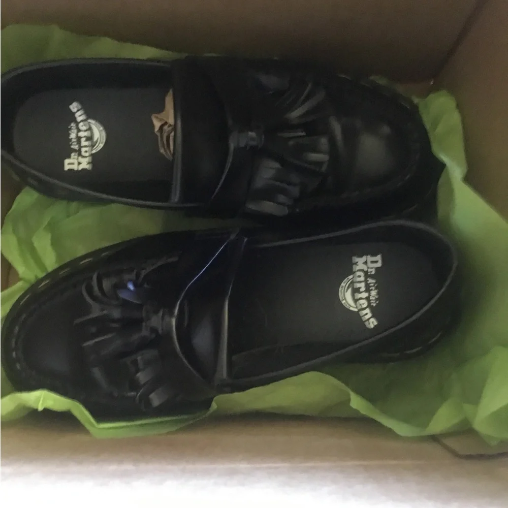 Dr. Martens  8053 Quad Black Patent Leather Platform Derby with Yellow Stitching